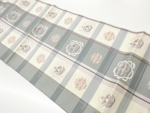 本場筑前博多格子に抽象模様織出し名古屋帯